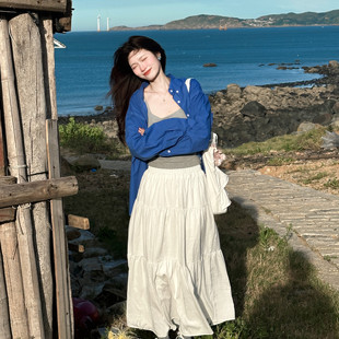 宽松百搭休闲显白宝蓝长袖 韩版 防晒衬衣 女春夏新款 克莱因蓝色衬衫