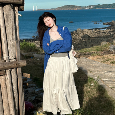 衬衫春夏克莱因蓝色长袖百搭宽松