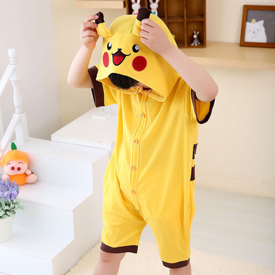皮卡丘连体睡衣儿童9夏季11恐龙衣服3至4男童5纯棉6岁7女童8宝宝2