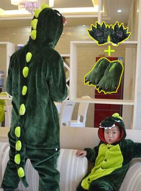 恐龙亲子睡衣儿童动物法兰绒