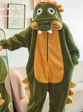 鳄鱼连体睡衣成年衣服男大人动物女情侣可爱动漫卡通冬天服装恐龙