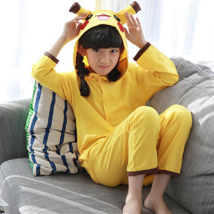 皮卡丘睡衣全棉卡通连体睡衣儿童男孩恐龙衣服男女童长袖长裤纯棉