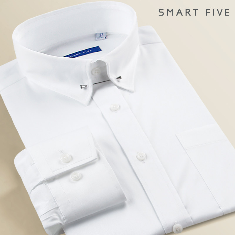 【衬现在】男装英式针孔领修身长袖衬衫青年商务宴会微弹白色衬衣