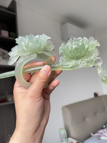 天然岫玉发簪复古典头饰生日礼物汉服旗袍发饰天然石纹裂瑕疵品