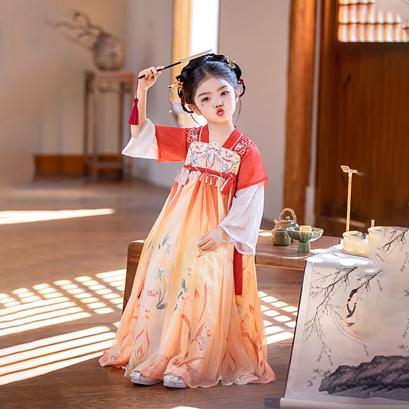 汉服女童春装宝宝中国风齐胸襦裙女孩仙气霓裳古装连衣裙儿童唐装