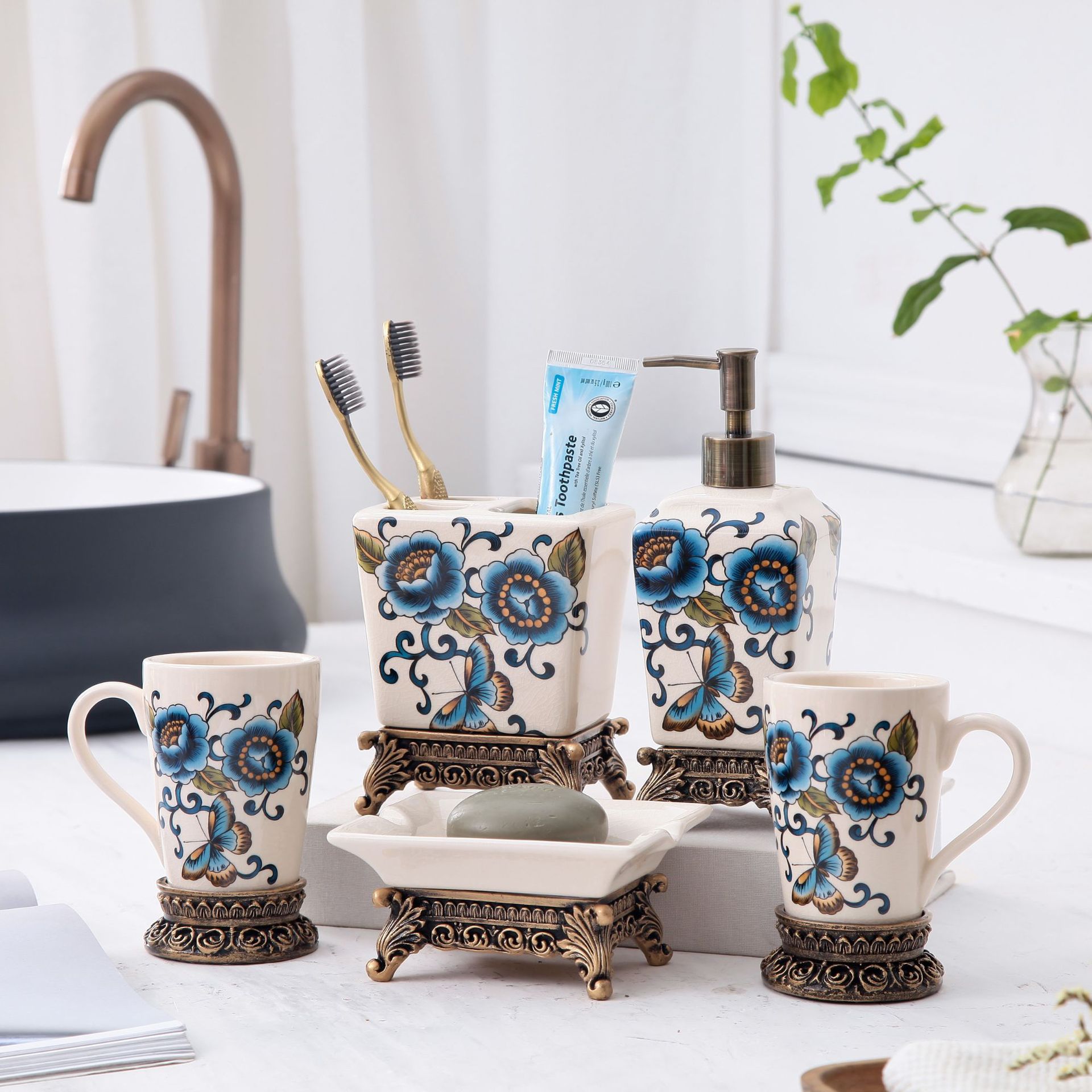 美式乡村陶瓷卫浴洁具洗漱五件套 浴室洗漱用品套装|ruв категории кухня/посуда, посуда, другие - от Buy2taobao.com для оказания профессиональной услуги покупки агента Taobao