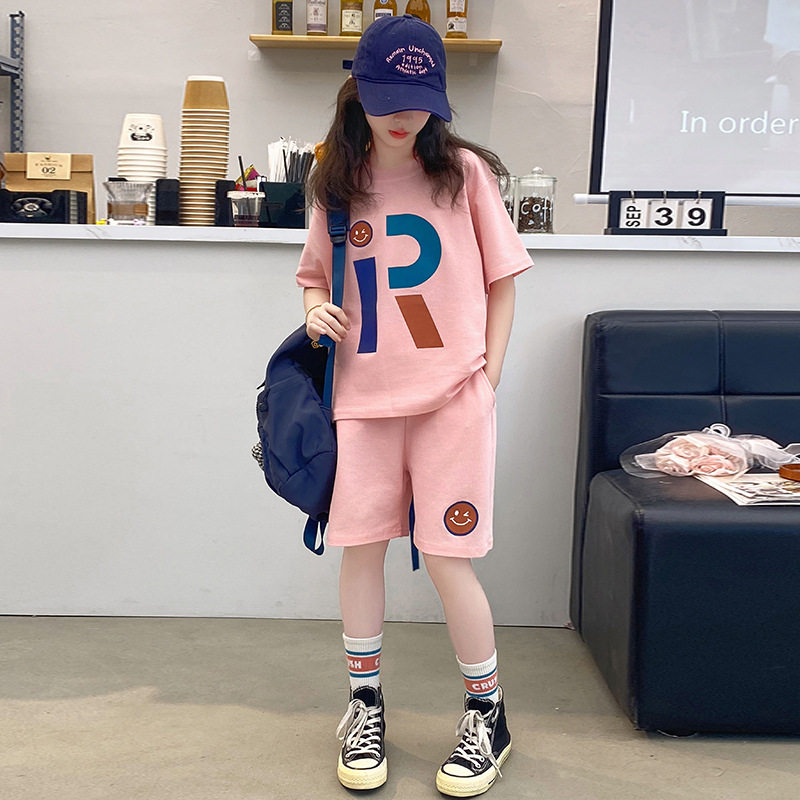 女童夏季宽松短袖短裤两件套装2025新款韩版女孩运动休闲上衣童装