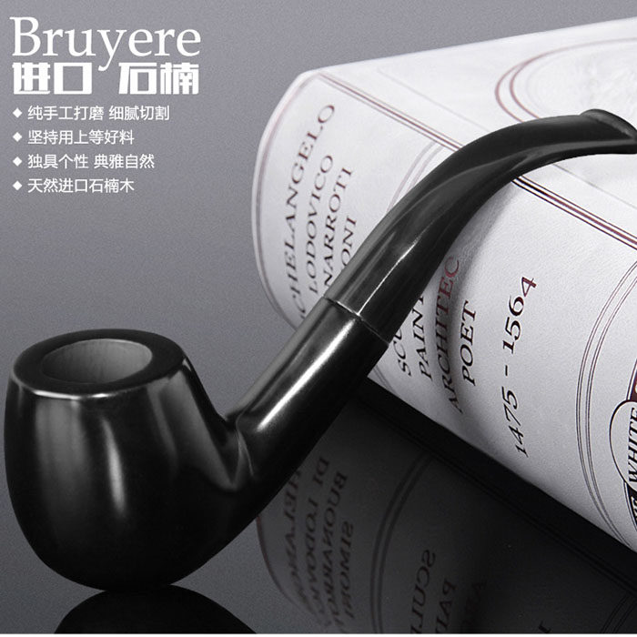 进口黑檀木实木烟斗便携经典传统可清洗过滤手工老式烟斗实木烟具