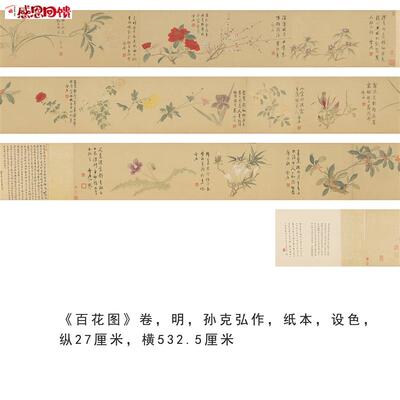 《百花图》卷 明代孙克弘作 纸本设色微喷复制临f摹学习国画画