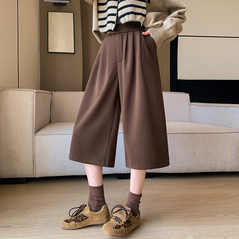 胖MM灰色毛呢阔腿七分裤女2026秋冬新款时尚简约直筒裤女靴裤女裤