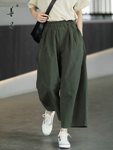 胖MM日系纯棉九分阔腿裤女2024新款垂感高腰百搭大码工装风休闲裤