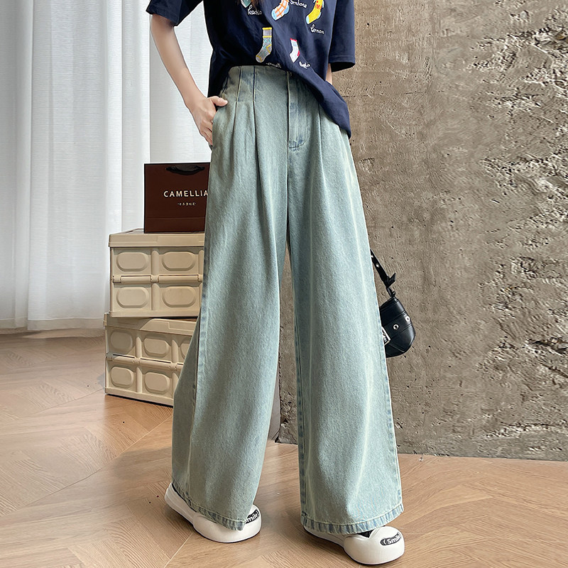 胖MM复古水洗阔腿牛仔裤大码女装高腰直筒宽松显瘦拖地裤2026春季