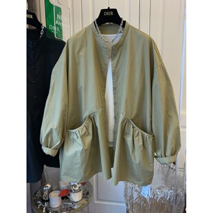 日系跨境外贸春秋新款双口袋长袖风衣大码女装外套衬衫上衣女潮