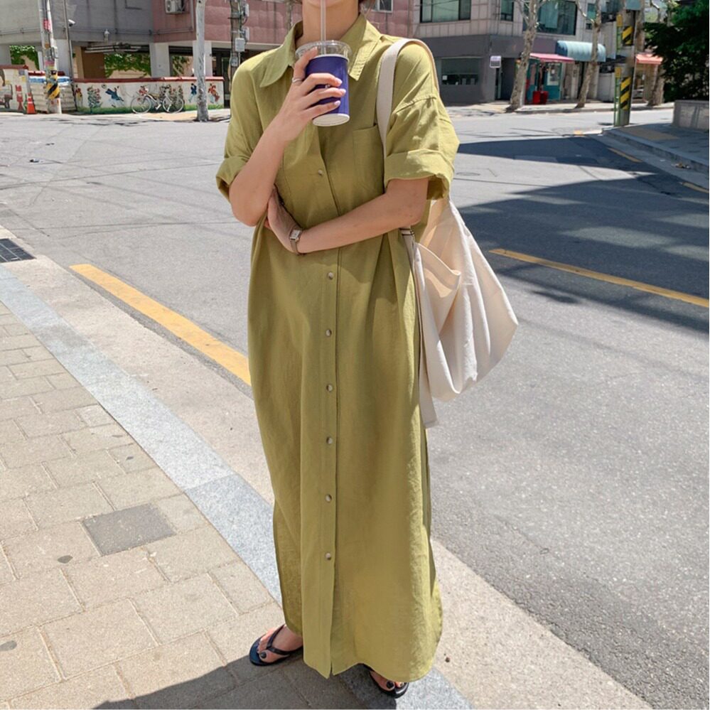 韩风慵懒风小众简约纯色宽松百搭衬衫连衣裙2026夏季新品裙子女