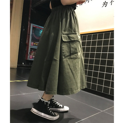 日系工装裙宽松显瘦加大码半身裙