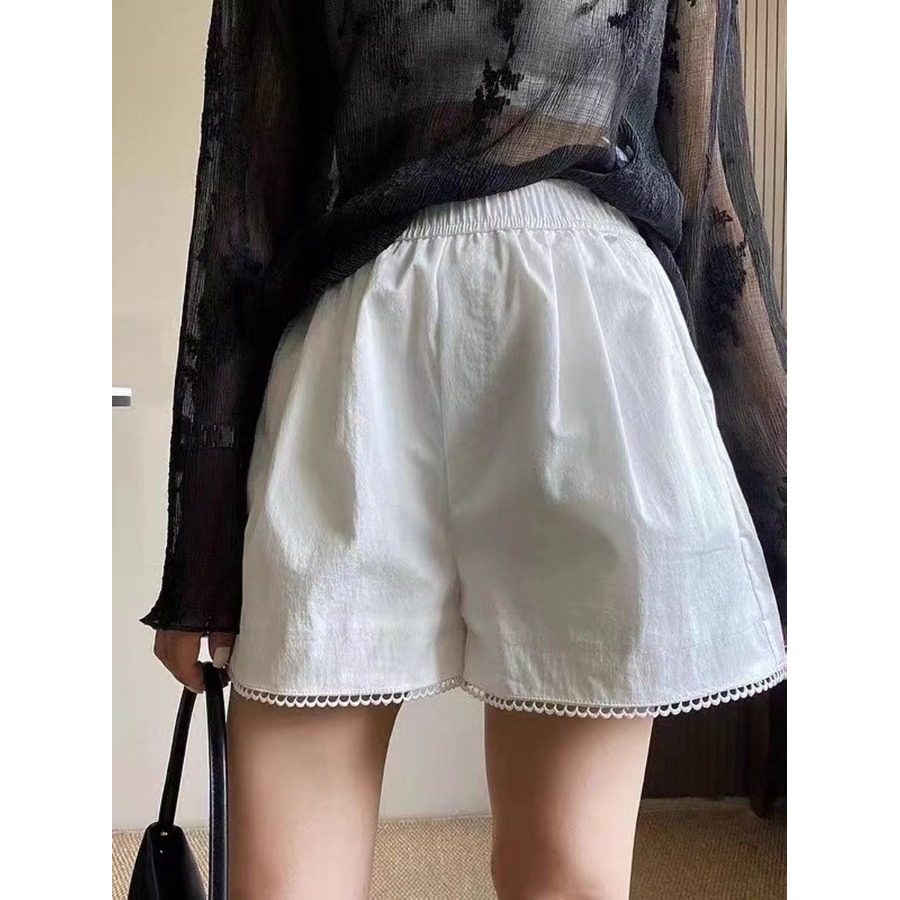 胖MM蕾丝花边休闲短裤女夏季大码女装高腰显瘦宽松直筒阔腿裤子女