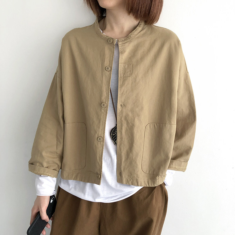 日系大码外套女宽松休闲夹克外搭短款上衣胖MM薄款纯色长袖开衫春