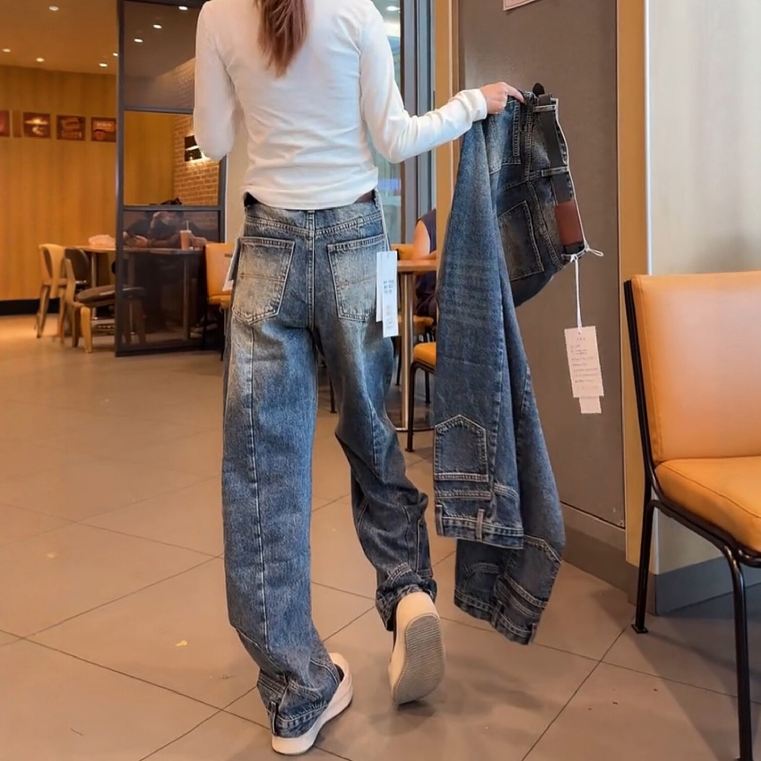 美式复古设计直筒牛仔裤女2026秋季高腰显瘦宽松大码胖mm阔腿长裤