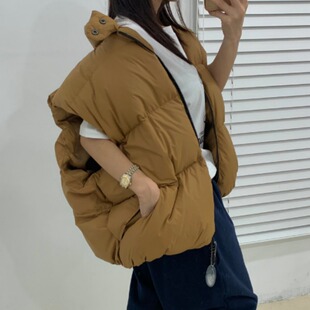 韩国chic2026秋冬新品个性简约洋气立领拉链羽绒棉服马甲外套女