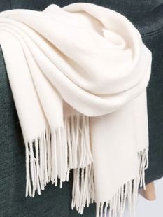 内蒙古羊绒围巾女100%纯羊绒羊毛白色冬季高级感双面披肩两用围脖