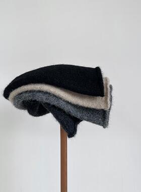 山末SALMOO 羊驼绒套头帽女秋冬季保暖针织冷帽 微卷边羊毛堆堆帽