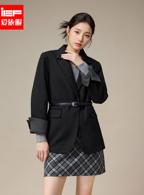 IEF/爱依服2025秋季新款西装黑色翻领西装外套女长袖收腰通勤职场