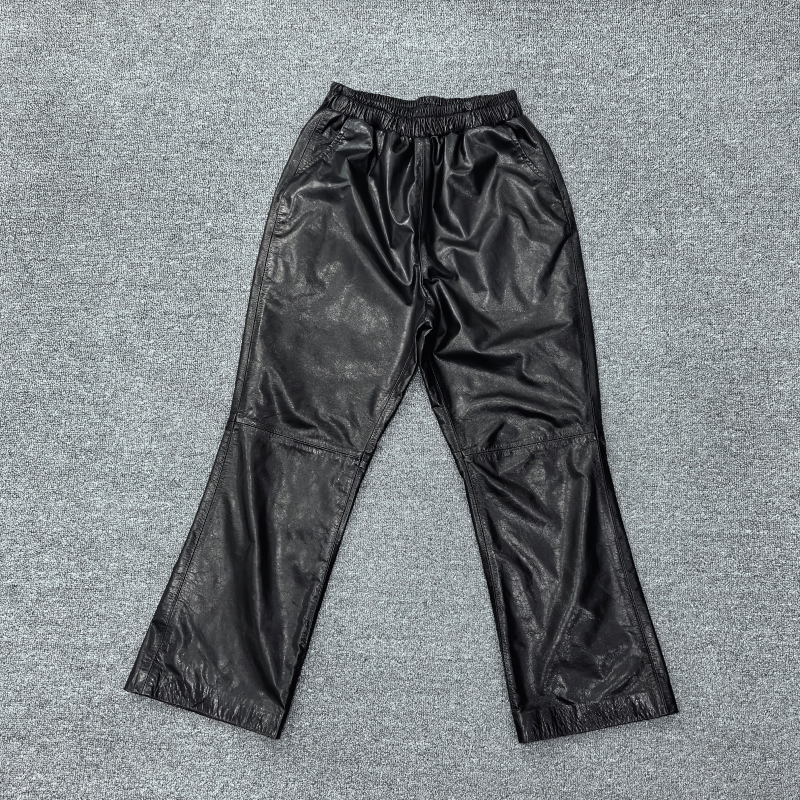 2026秋季新款真皮松紧腰皮裤女油蜡牛皮九分裤微喇裤显瘦百搭