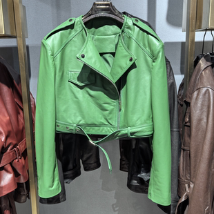 减龄 新款 小个子真皮圆领绵羊皮皮衣女短款 机车夹克2026春季