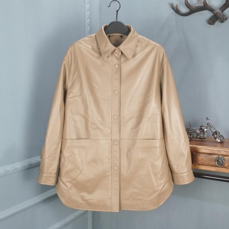 欧品唯格宽松型通勤中长款皮衬衫