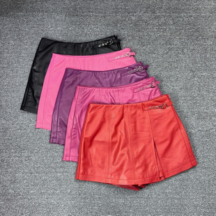 2025秋季新款真皮皮裤女防走光高腰绵羊皮开衩显瘦短款裙裤