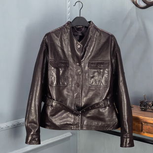 欧货2026春季真皮立领时尚皮衣女植鞣绵羊皮显瘦收腰夹克高级感