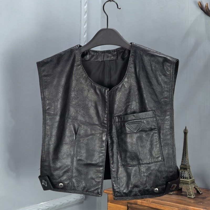2025秋季新款真皮圆领绵羊皮马夹女无扣短款无袖坎肩修身百搭背心