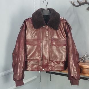 海宁2025秋季新款真皮棉服女绵羊皮羊毛领时尚洋气机车夹克外套