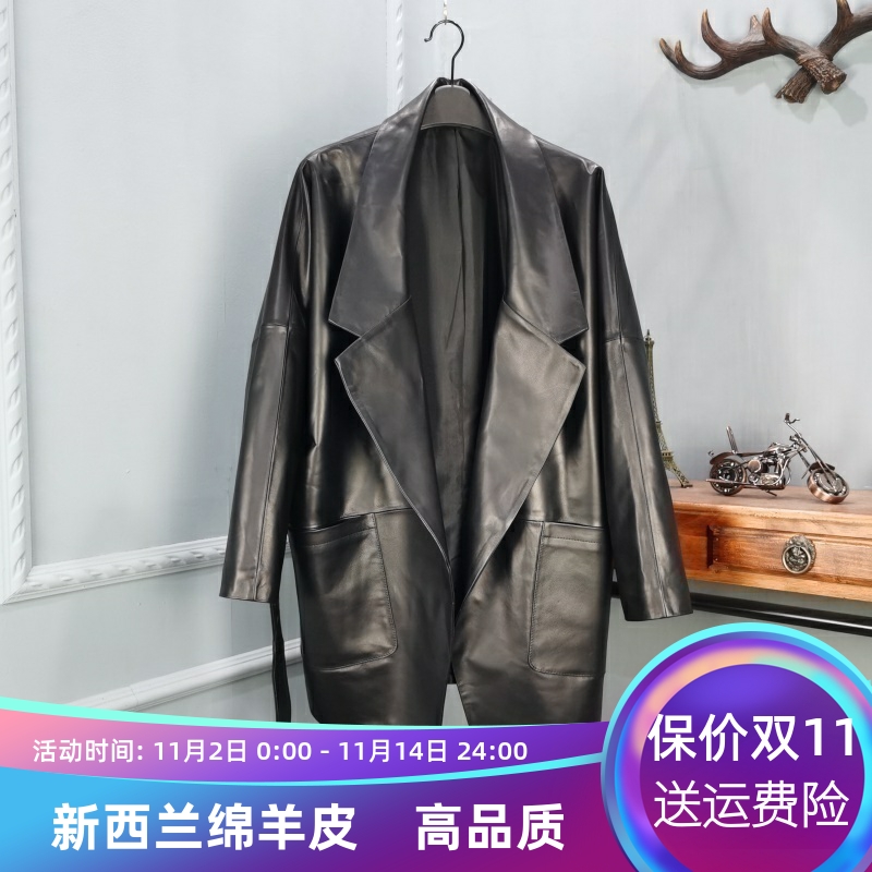 欧品唯格宽松型通勤中长款皮衣