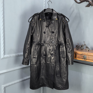 皮衣女宽松系带显瘦高级感风衣 真皮牛皮油蜡中长款 2026秋季 新款