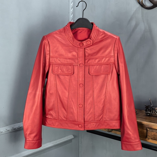 小个子机车夹克外套 真皮圆领单排扣绵羊皮皮衣女短款 2026秋季 新款