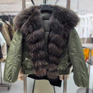 海宁2026冬季新款真皮羽绒服女貉子毛领宽松短款派克服时尚
