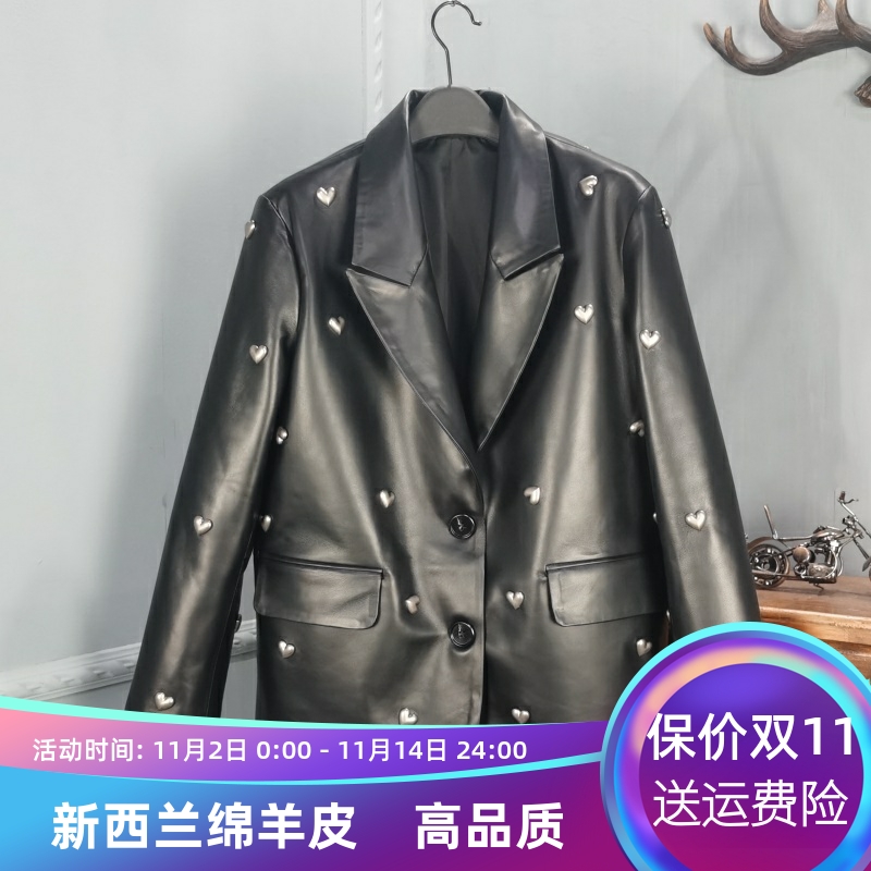 欧品唯格宽松型通勤中长款皮衣