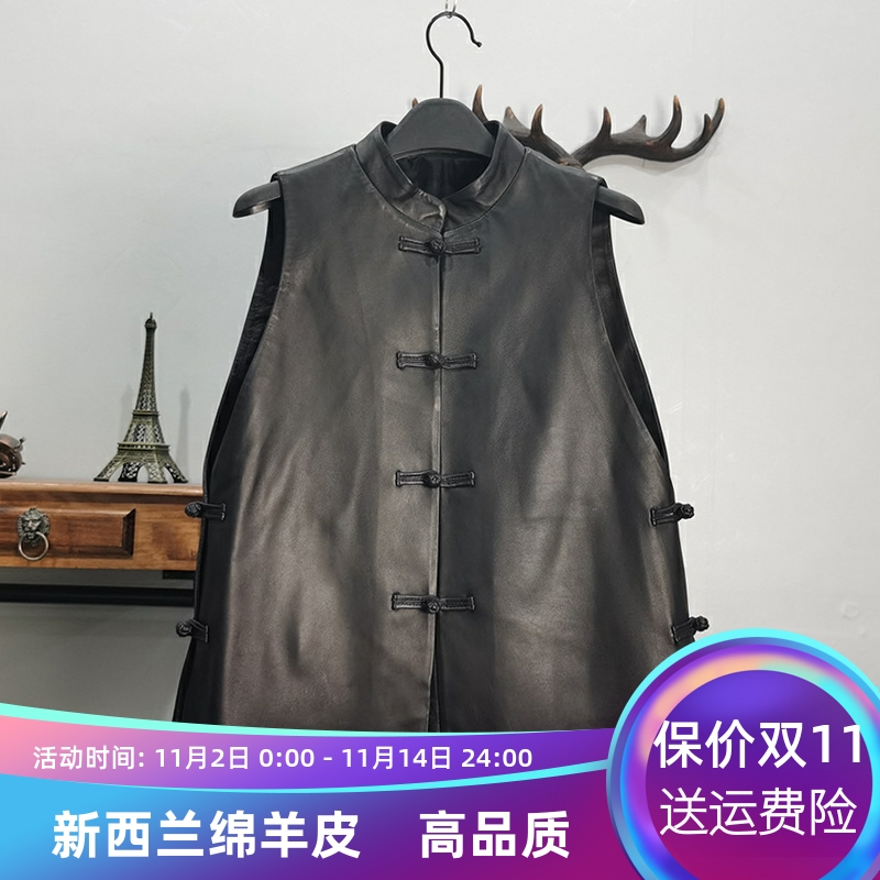 欧货2025秋季新款真皮马甲女绵羊皮唐装宽松显瘦马夹中国风休闲款