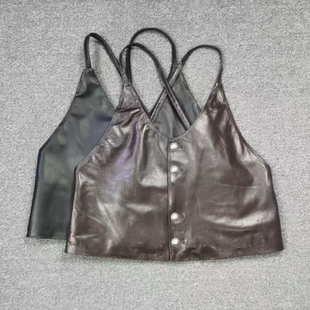 坎肩油蜡皮马甲 真皮吊带背心女绵羊皮复古无袖 2026春季 新款