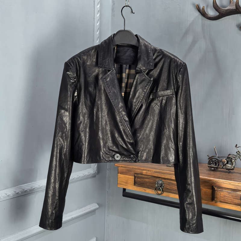2025秋季新款真皮皮衣女短款牛皮油蜡显瘦百搭短款夹克外套