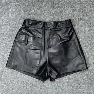 真皮高腰绵羊皮短裤女2025秋季新款休闲裤百搭显瘦阔腿裤
