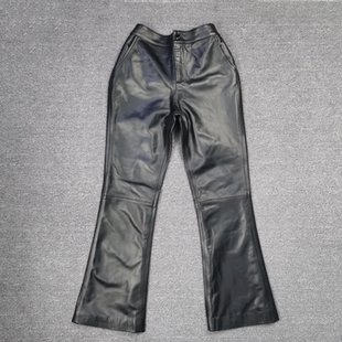 女时尚 真皮绵羊皮皮裤 百搭修身 微喇九分裤 显瘦 2026秋季 喇叭裤 新款