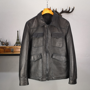 孙红雷同款机车真皮皮衣男装绵羊皮修身衬衣款大码时尚皮夹克短款
