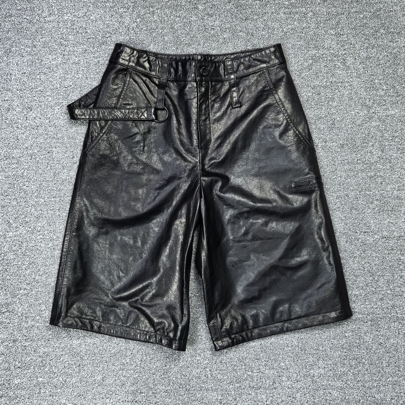 欧货2025秋季新款真皮皮裤女牛皮油蜡皮高腰休闲短裤五分裤显瘦