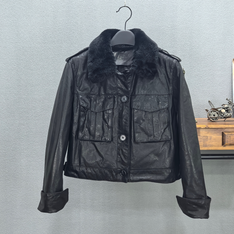 2026秋冬新款真皮羽绒服女油蜡牛皮短款鹅绒机车夹克外套显瘦