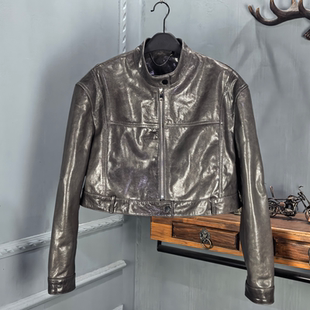 外套显瘦 真皮皮衣女立领油蜡绵羊皮机车夹克短款 2026春季 新款