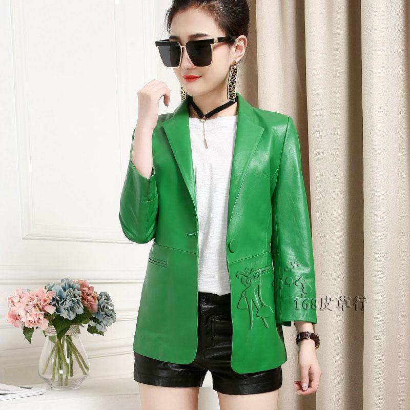 女欧洲站2025秋季新七分袖西装款真皮皮衣绵羊皮短款修身外套女