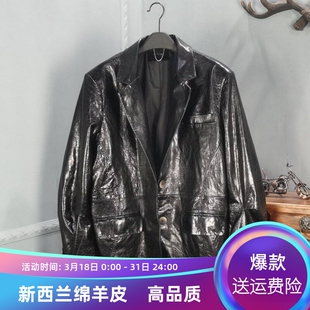 复古油蜡皮宽松休闲西服外套 真皮皮衣女中长款 欧货2026春季 新款