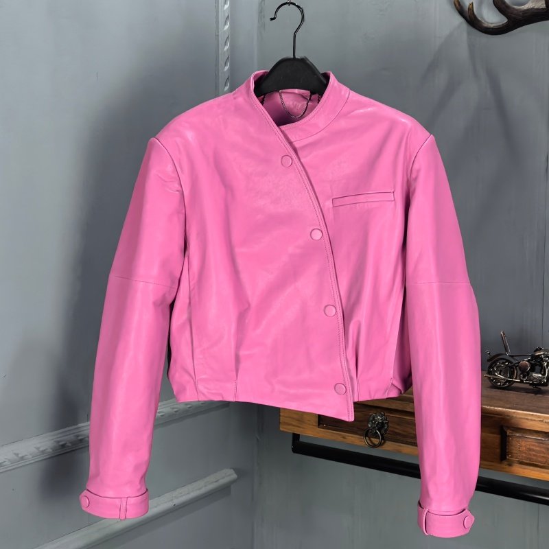 欧货2026春季新款真皮皮衣女立领时尚设计感植鞣绵羊皮短款夹克,女装/女士精品,皮衣,淘宝优惠券,粉丝福利购,淘宝优惠卷